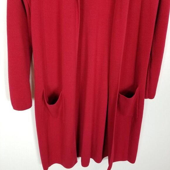 Chico's Women Size Cotton Knit Long Cardigan Sweater Size M Red Pocket Lagenlook - Picture 3 of 9